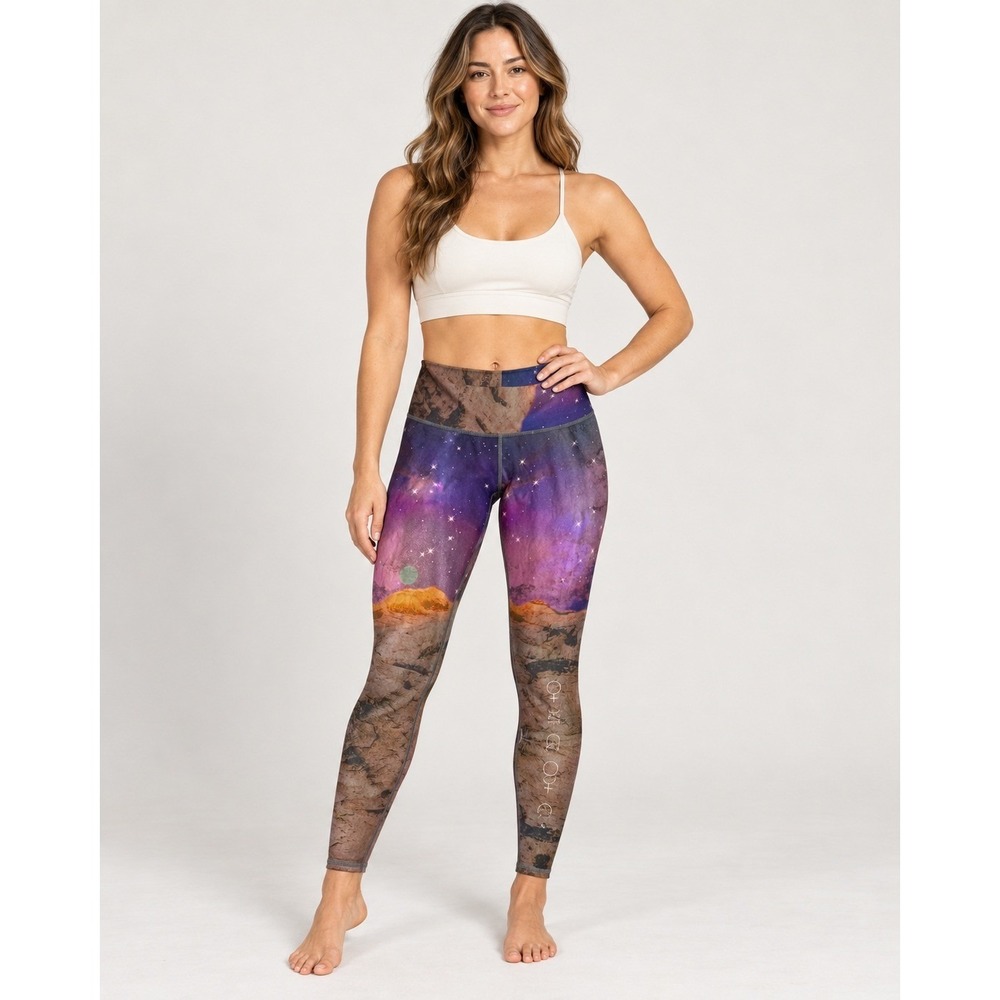 Teeki Cosmic Galaxy Celestial Print Yoga Leggings Purple Desert Large